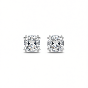Boucles d'oreilles clous classiques en or blanc avec strass en cristal, sertissage griffe en argent 925, bijoux de mariage géométriques pour femme - Product Image 1