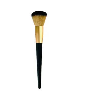 High Quality Custom Logo Private Label Large Blush Brush Facial Powder Brush Black Gold Metal Brush Powder Cheek