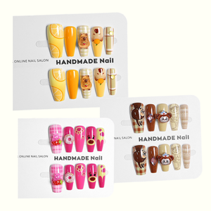 Faux ongles à presser pour enfants, motif dessin animé mignon, forme cercueil, en ABS, réutilisables, pour filles, usage quotidien estival, fête des enfants, fête d'anniversaire - Product Image 1