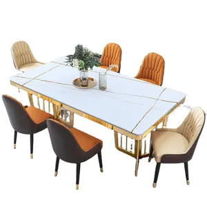 豪华餐桌套装6座白色黑色大理石餐桌和椅子餐厅餐桌套装4把椅子