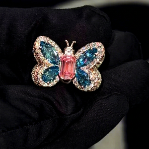 Bijoux de luxe, bague papillon personnalisée, bague en diamant coloré, argent 925, or véritable 10k 14k 18k, bagues en moissanite pour femmes - Product Image 1