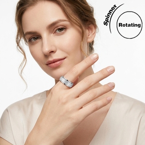 Anéis Giratórios Elegantes e Antiferrugem Personalizáveis com Padrões de Animais, Flores, Lua e Estrelas – Conjunto de Anéis Minimalistas de Aço Inoxidável Antiestresse para Atacado - Product Image 3