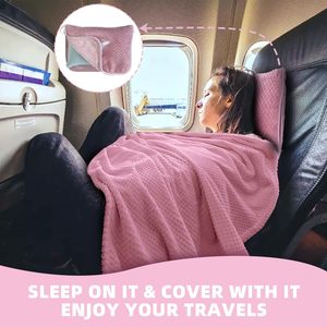 Various Colors Custom Logo Anti-Pilling 100% Polyester Lightweight Knitted Airplane Travel Pillow <b>Blanket</b> Foldable 2-in-1 Bag - Product Image 2
