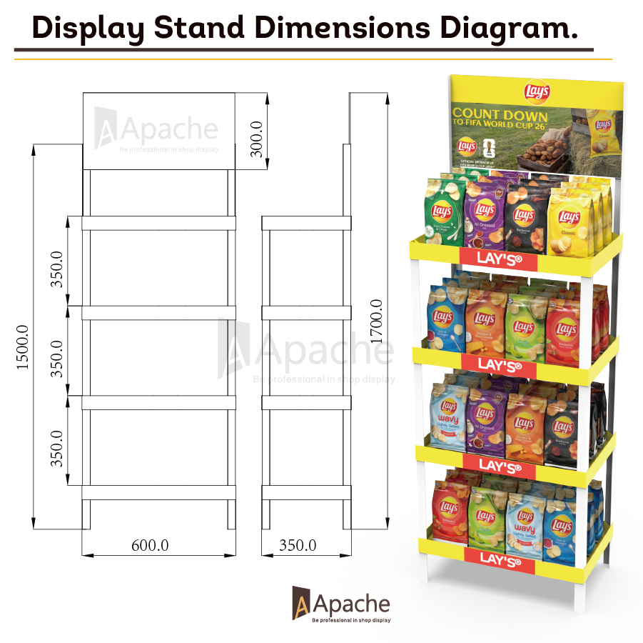 Customized PVC Laminate Light Duty Multi-Tier Floor Standing Potato Chips Display Stand for Supermarkets — view 4