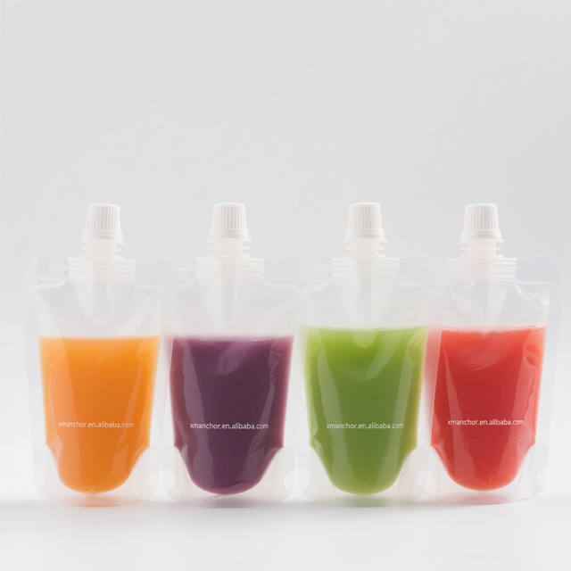 Reusable Standing Liquid Juice Food Packaging Clear Drink Stand up Transparent Clear Spout Pouch Plastic Drink Bag
