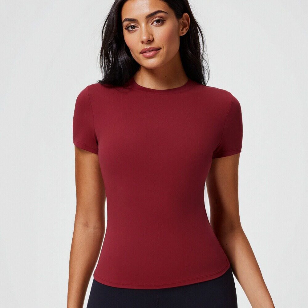 Celebrity Style American T-Shirt Short Sleeve Slim Fit Waist Elastic Quick Dry Yoga Spring Summer Women's Sports Top