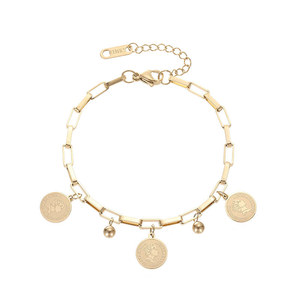 Pulsera de Cadena con Dije de Moneda de Acero Inoxidable Chapado en Oro PVD de 18K para Mujer |   Cadena de Eslabones Ovalados Hipoalergénica e Impermeable - Product Image 5