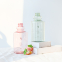 Bouteille en plastique PET de haute qualité de 350 ml de forme ronde de couleur rose et verte avec pulvérisateur à gâchette de couleur blanc mat pour le nettoyage