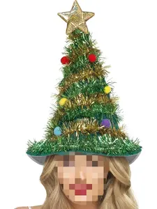 Chapéus de Papai Noel para festa de Natal, chapéu engraçado para árvore de Natal, ouropel brilhante