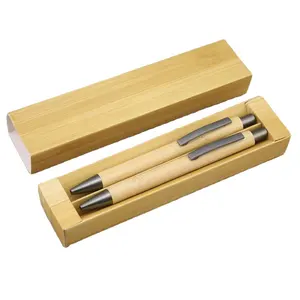 Eco friendly Bamboo double pen set Bamboo ballpen stylus pen with box Corporate gift set