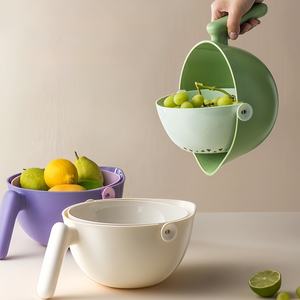 बहु-कार्यात्मक नई रसोई कोलैंडर स्ट्रॉन्नर घूर्णन प्लास्टिक डबल परत वनस्पति फल धोने की टोकरी - Product Image 4