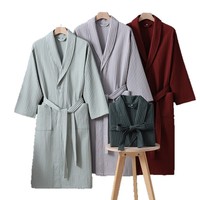 Peignoir d'hôtel en gros, pur coton gaufré, col en V, manches longues, doux, unisexe, printemps-été-automne, décontracté, respirant, séchage rapide