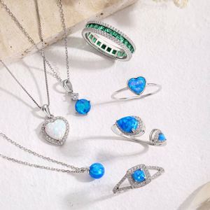 Dylam Top End Women Jewelry Diamond Gemstone Sterling Silver Zirconia Eternity Heart Shape Halo Synthetic <b>Opal</b> Pendant <b>Necklace</b> - Product Image 2