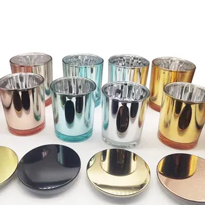 10oz New fashion Aromatherapy Electroplated Gold Clear Round Candles Jars Vessel Container Glass Candle Jar with Lid