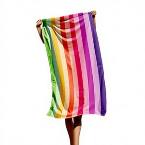 Serviette de plage en microfibre grande taille, écologique, séchage rapide, imprimée sur mesure, motif rayé anti-sable, style moderne, avec sac zippé personnalisé - Product Image 1