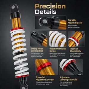 Amortisseur de <span class=keywords><strong>moto</strong></span> 380 mm avec distance entre centres de trous, amortisseur à amortissement réglable pour <span class=keywords><strong>moto</strong></span> tout-terrain et VTT de 90 cc à 250 cc, neuf - Product Image 1