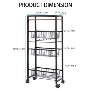 Accueil Cuisine Salon Salle de bain Rangement <span class=keywords><strong>coulissant</strong></span> étroit Support de rangement à 4 niveaux Chariot roulant avec 3 paniers coulissants - Product Image 4