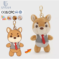 Porte-clés en peluche doux OEM/ODM UYEAH, motif panda, cerf, chien, cadeau personnalisé avec logo, mascotte animale en peluche souple