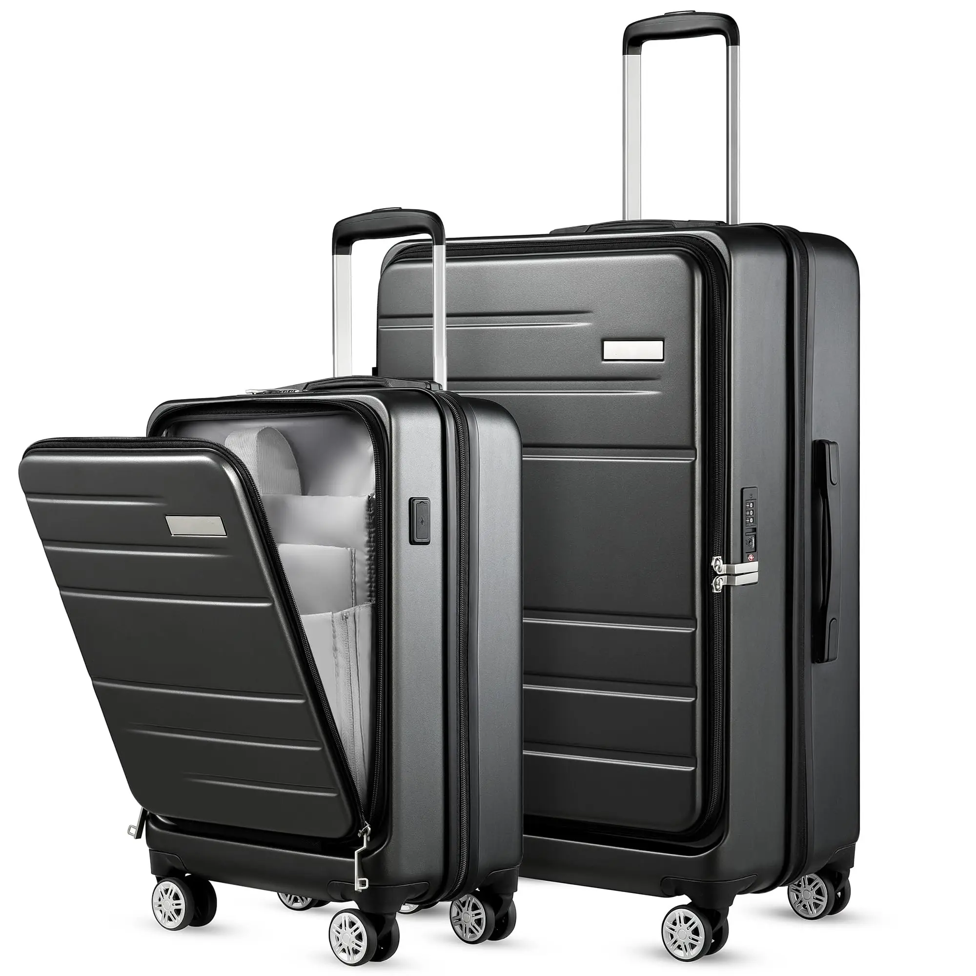 Ручной клади с рюкзаком в комплекте-поликарбонатный чемодан с твердым корпусом с карманным отделением USB-Порт-дорожный Багаж