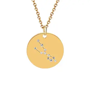 12 Horoscope Collier pendentif en acier inoxydable plaqué or 14k avec pierre en gros plaqué or chaîne de design de mode personnalisée