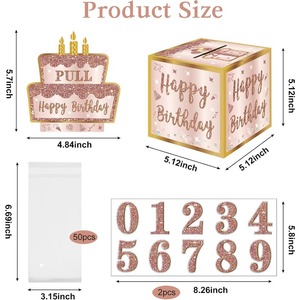 กล่องของขวัญเงินสดวันเกิด - กล่องของขวัญเงินสดสีชมพูโรสโกลด์สำหรับงานปาร์ตี้วันเกิดพร้อมแถบดึง สามารถปรับแต่งได้ตามความต้องการ - Product Image 3