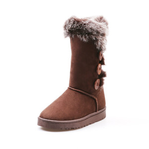 Bottes de neige d'hiver au genou en coton pour femmes grande taille bouton doublé polaire épaissi cuir suédé Heattech caoutchouc/peluche/PU - Product Image 5