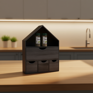 JGWOOD DESIGNS Organisateur d'épices mural en bois en forme de maison, support de rangement anti-poussière à trois niveaux - Product Image 2