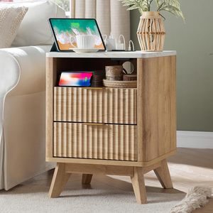 Thiết kế hiện đại 2-ngăn kéo bằng gỗ rãnh nightstand với Trạm Sạc cuối bàn cạnh giường ngủ cho phòng ngủ ăn uống cho nhà hoặc khách sạn - Product Image 2