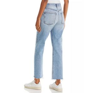 กางเกงยีนส์ทรงคลาสสิคห้ากระเป๋า สีน้ำเงินฟอก สไตล์ยุค 90 เอวสูง ทรงตรงขาสั้นสำหรับผู้หญิง - Product Image 3