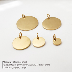 Breloques personnalisées EManco avec logo rond, plaqué or, alphabet en acier inoxydable, pendentifs disques, breloques avec logo de marque - Product Image 3