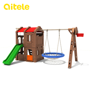 Backyard Kids Playground Outdoor Swing Set With Plastic Slide