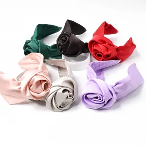 Customized Korean designer silk solid color bow baby kids ladies headband hair accessories headdress