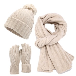 Ensemble 3 pièces <span class=keywords><strong>bonnet</strong></span>, écharpe et gants tricotés en maille torsadée avec pompon, chauds et thermiques, pour <span class=keywords><strong>femme</strong></span> adulte, 100% acrylique, personnalisable - Product Image 5