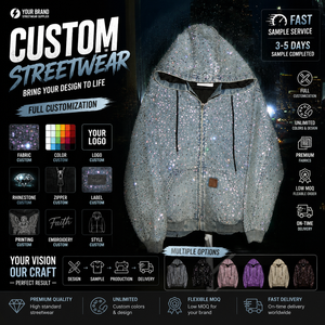 Veste Homme de Créateur Streetwear Vintage en Jean Denim Oversize avec Fermeture Éclair, Coton, Diamant Strass, Style <span class=keywords><strong>Punk</strong></span> - Product Image 1