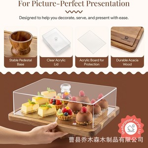 Wooden <b>Cake</b> <b>Stand</b> With Lid Rectangle Solid Wood Dessert Display Plate For Home Use - Product Image 3