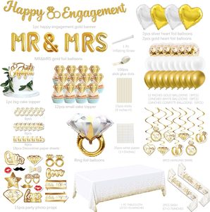 Décorations pour Fête de Fiançailles : Bannière <span class=keywords><strong>Joyeux</strong></span> Fiancés, Ballons MR et MRS, Spirales Suspendues pour Décoration de Mariage et Fiançailles - Product Image 2