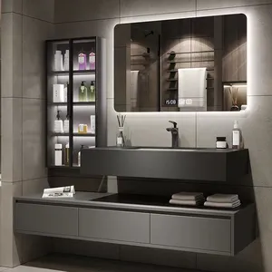 最新防水浮动梳妆台壁挂式木质家具浴室柜带镜子