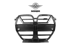 SOOQOO Design SQ-A Dry Carbon Fiber Front Grill Bumper Kidney Center Mesh Grille For BMW M3 G80 M4 G82 G83 Competition 2020+