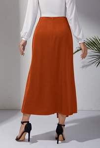 กระโปรงเอวสูงแบบผ่าข้างทำจากผ้าซาตินสีพื้นมีซิปสไตล์ยุโรปและอเมริกาสำหรับ S-XL - Product Image 4