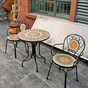 Set Bistrot <span class=keywords><strong>da</strong></span> <span class=keywords><strong>Esterno</strong></span> in Ferro Battuto con Tavolo a Mosaico e Sedie, Arredamento Moderno per Sala <span class=keywords><strong>da</strong></span> Pranzo e Giardino a Prezzo Competitivo - Product Image 4
