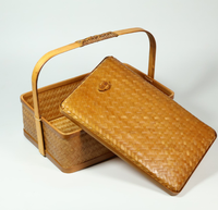 Panier suspendu en bambou laqué fait main, écologique, double couche, style chinois vintage, pour rangement et cadeaux, vente en gros usine