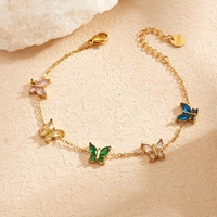 Bracelet papillon en acier inoxydable plaqué or 18 carats avec zircon cubique arc-en-ciel, étanche, bijoux pour femmes