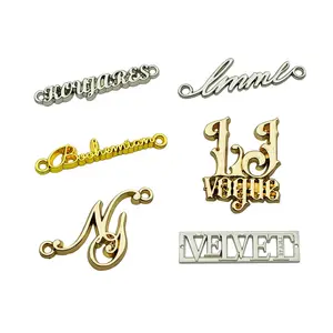 Private Custom Gold Metallic Markenname 3d Kleine Näh metall buchstaben Logo Tag Label für Kleidung