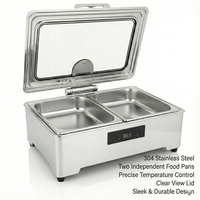 304 Edelstahl Elektrischer Chafing Dish für Catering Doppelbehälter Buffet-Wärmer mit LED-Anzeige für Restaurant- und Hotelbedarf