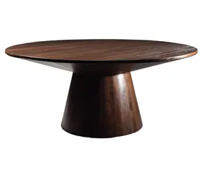 不明な高級木製モダンダークブラウンラウンドダイニングテーブル、円形ペダスタル付き