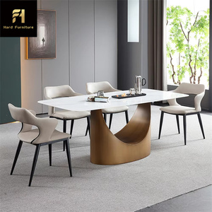 Foshan Furniture 4 6 8 10 Seater Buffet Comedor Dinning Kitchen <strong>Mesa</strong> De Cozinha Jantar Stone Marble Bronze Dining <strong>Table</strong> - Product Image 1