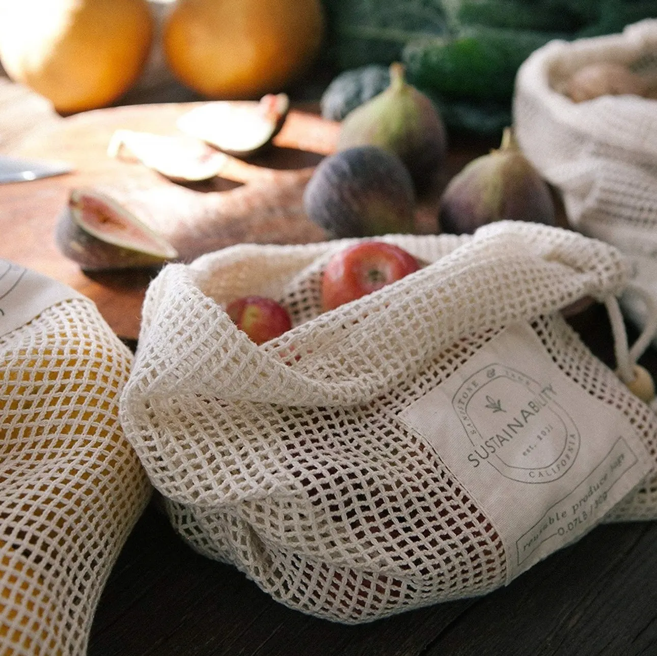 Umwelt freundliche biologisch abbaubare recycelbare Zero Waste Bio-Baumwolle Wieder verwendbare Mesh Net Produce Grocery Shopping Tote Mesh Net Bag