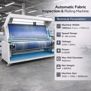 Industriële textielinspectie- en rolmachine met opwindsysteem voor het controleren van textiel. - Product Image 1