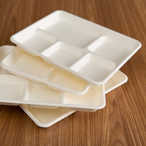 Déjeuner <span class=keywords><strong>repas</strong></span> plateaux compostable bagasse <span class=keywords><strong>plateau</strong></span> 3 <span class=keywords><strong>compartiments</strong></span> restaurant utilisé fibre végétale plateaux alimentaires écologiques - Product Image 4