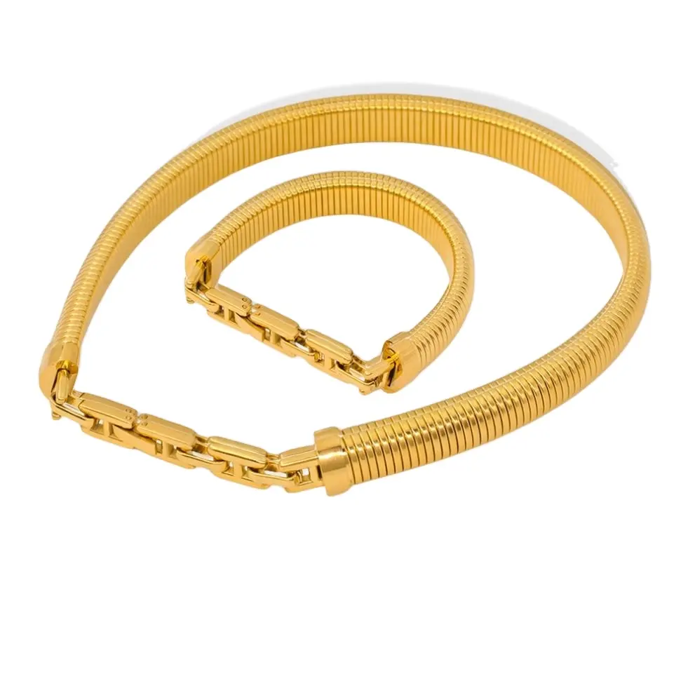 Colar de pulseira larga grosso de aço inoxidável galvanizado PVD 18K ouro desenho Fanjin conjunto de joias